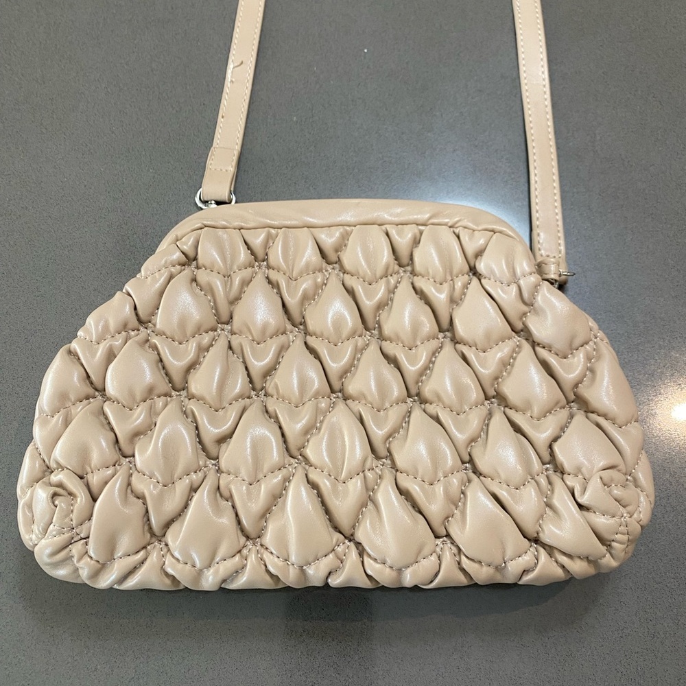 Quilted Taupe Handbag with Removable Shoulder Strap